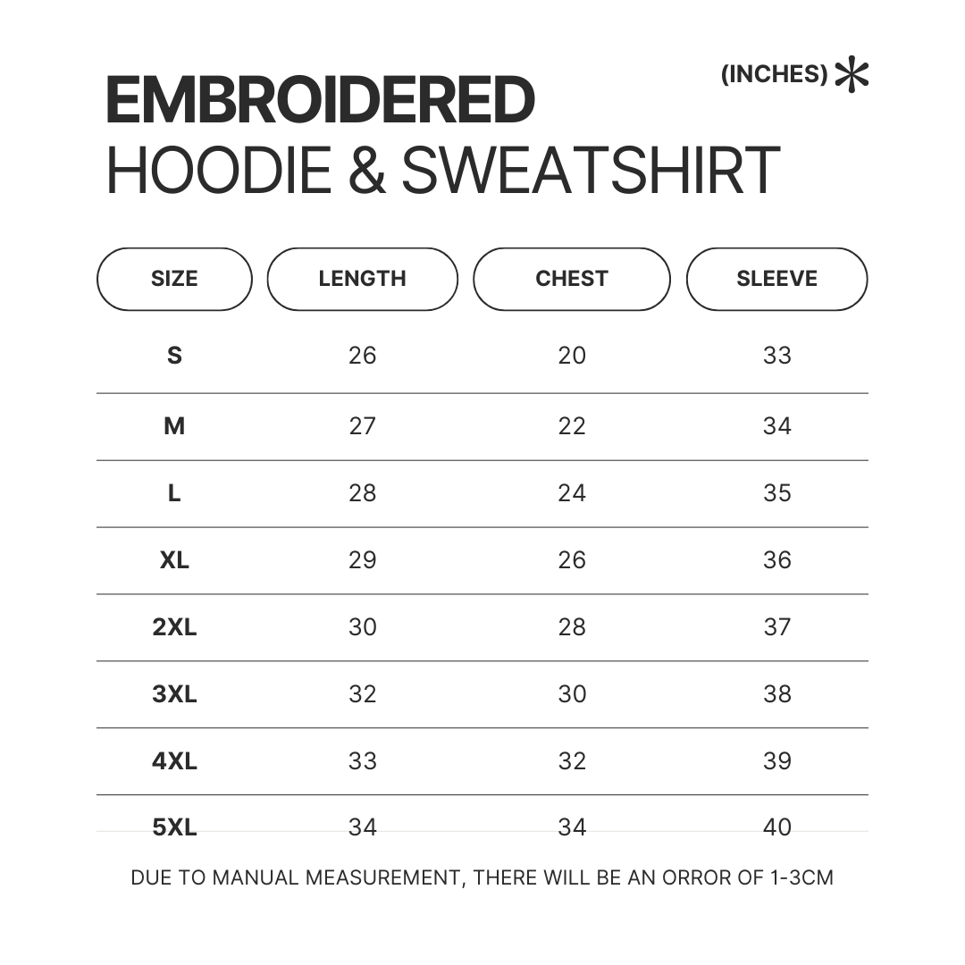 Embroidered Hoodie Sweatshirt Size Chart - Schnauzer Gifts