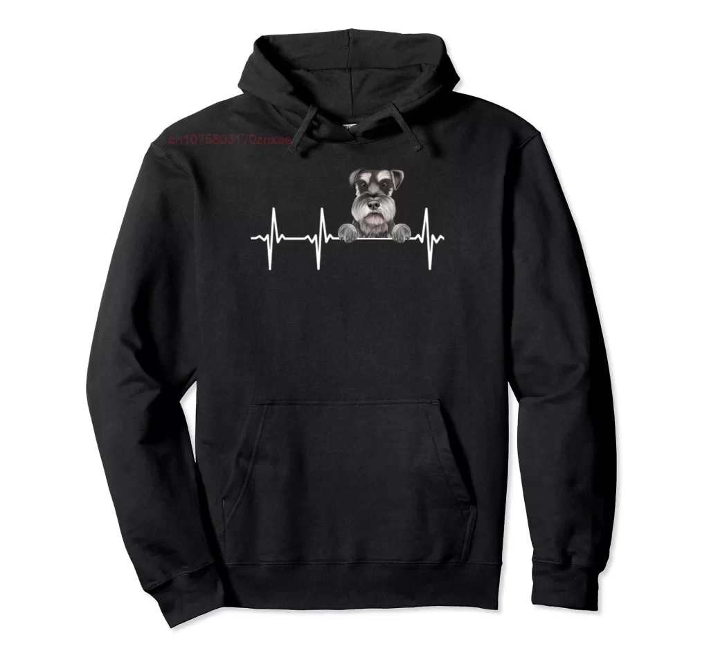 95 Cotton Funny Dog Heartbeat For Miniature Schnauzer Lovers Pullover Hoodie S 6XL Sweatshirt Gift - Schnauzer Gifts